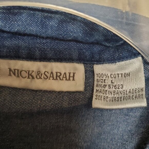 Vintage Textured Denim Button Up Granny Coastal Boho Cotton Large - Picture 9 of 10